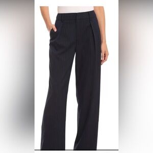 NWT AVEC LES FILLES Pinstripe Pleat Wide Leg Trousers In Navy